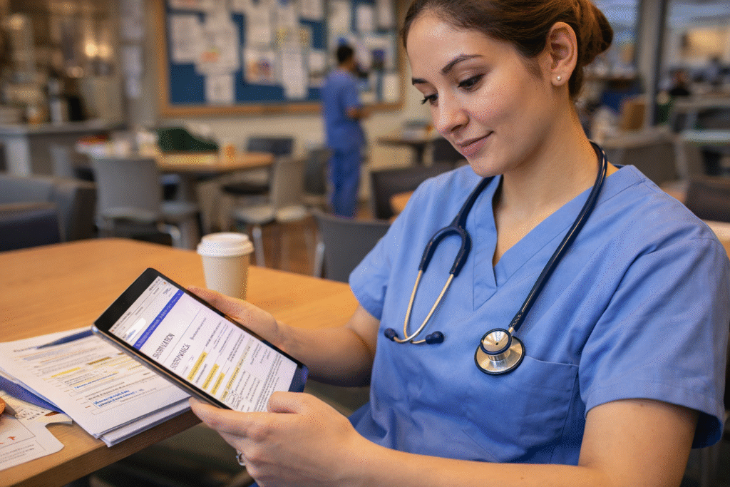Student nurse checking NHS Learning Support Fund grant details on phone showing annual funding breakdown