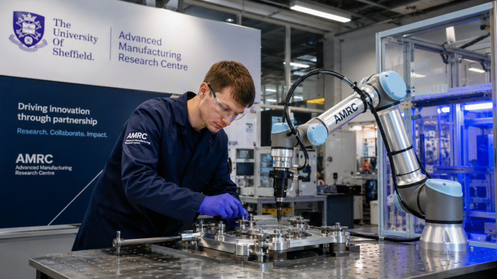 University of Sheffield UK AMRC student working with industrial robotics
