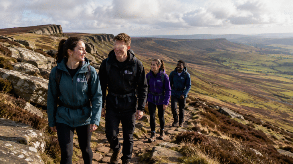 University of Sheffield UK students hiking Peak District national park