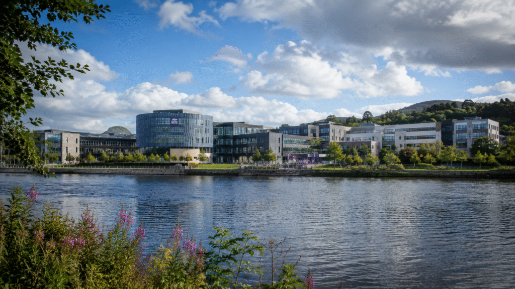 Robert Gordon University Garthdee campus viewed from River Dee Aberdeen Scotland