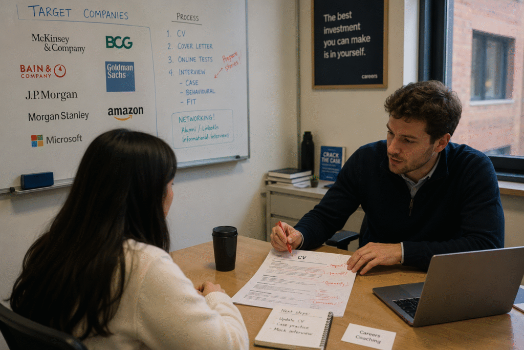 MBA careers coaching session inside a UK business school.
